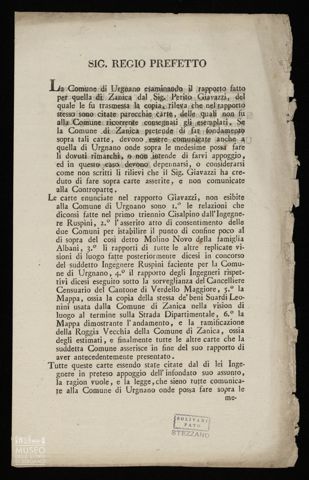 SIGNOR REGIO PREFETTO LA COMUNE DI URGNANO ESAMINANDO IL RAPPORTO FATTO