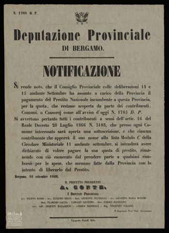 DEPUTAZIONE PROVINCIALE DI BERGAMO NOTIFICAZIONE SI RENDE NOTO