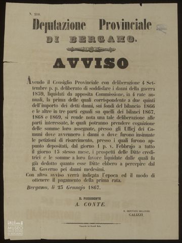 DEPUTAZIONE PROVINCIALE DI BERGAMO AVVISO. AVENDO IL CONSIGLIO