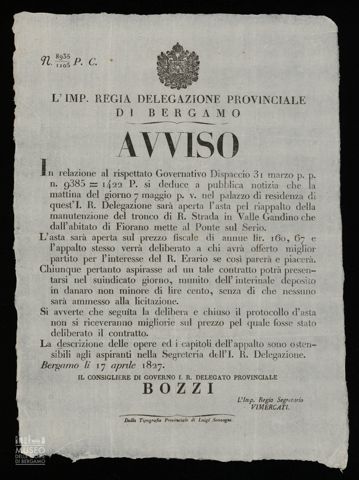 L'IMPERIALE REGIA DELEGAZIONE PROVINCIALE DI BERGAMO