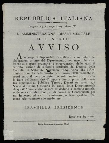REPUBBLICA ITALIANA. L'AMMINISTRAZIONE DIPRARTIMENTALE DEL SERIO