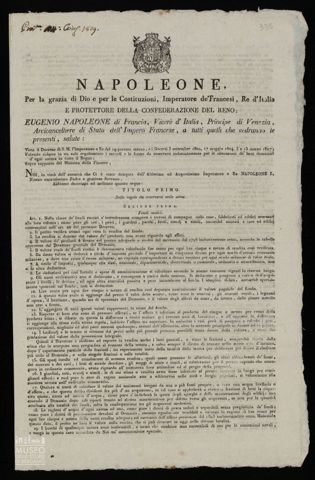NAPOLEONE PER LA GRAZIA DI DIO E PER LE COSTITUZIONI, IMPERATORE DE' FRANCESI