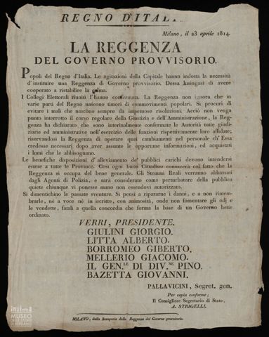 REGNO D'ITALIA. LA REGGENZA DEL GOVERNO PROVVISORIO