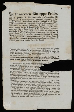 NOI FRANCESCO GIUSEPPE PRIMO, PER LA GRAZIA DI DIO IMPERATORE D'AUSTRIA