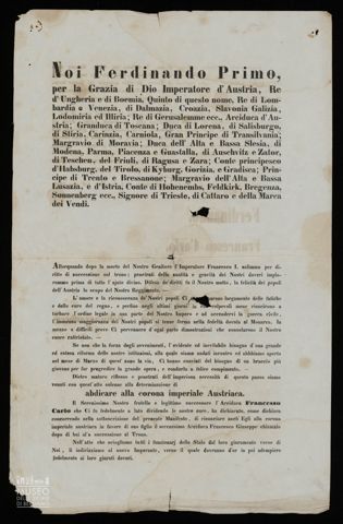 NOI FERDINANDO PRIMO, PER LA GRAZIA DI DIO IMPERATORE D'AUSTRIA