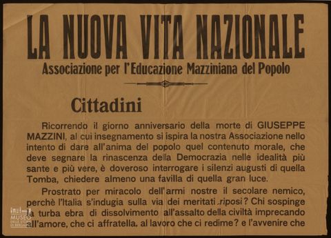 CITTADINI. RICORRENDO IL GIORNO ANNIVERSARIO DELLA MORTE DI GIUSEPPE MAZZINI