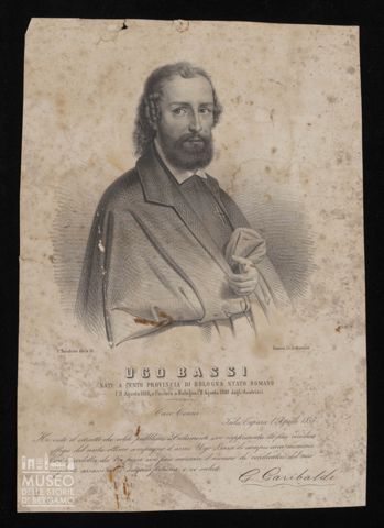 Ugo Bassi nato a Cento di Bologna Stato Romano l'8 Agosto 1816 e Fucilato a Bologna l'8 Agosto 1849 dagli Austriaci. / Caro Cenni/ Isola Caprera 1 Aprile 1857 ... / G. Garibaldi