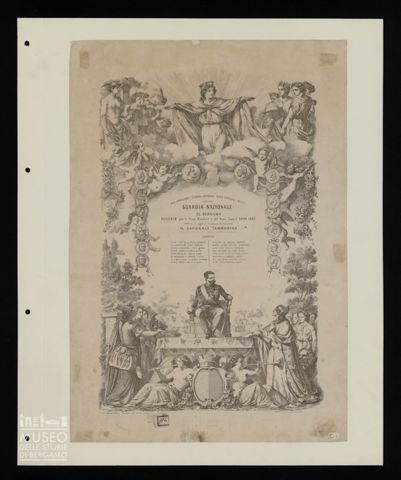 Agli onorevoli signori ufficiali bass'ufficiali e militi della Guardia Nazionale di Bergamo Augurio per le Feste Natalizie e pel Buon Capo d'Anno 1863. Offerto in segno d'Ossequiosa Riconoscenza Il Caporale Tamburino.