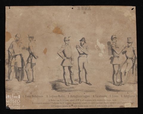 Roma. Civica Bolognese. Legione Medici. Battaglione Leggeri. Carabiniere. Linea. Artiglieria S [illeggibile] ...