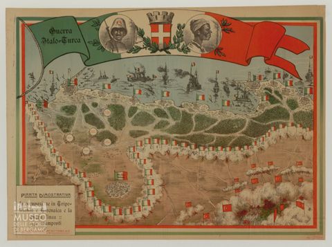 Guerra Italo-Turca Pianta dimostrativa la occupazione in Tripolitania e Cirenaica e la nuova linea degli avamposti