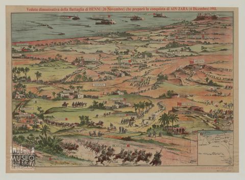 Veduta dimostrativa della Battaglia di Henni (26 novembre) che preparò la conquista di Ain-Zara (4 dicembre) 1911
