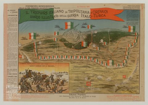 Panorama dimostrativo delle ultime posizioni occupate dagli italiani. Il tricolore italiano in Tripolitania e Cirenaica Diario illustrato della guerra Italo-Turca