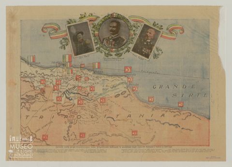 Grande carta geografico-strategico della Tripolitania indicante le posizioni degli eserciti italiano e turco a tutt'oggi