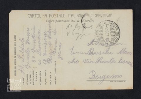 Forcella Fermo, soldato 60° Fanteria, 26a Squadra, 18a Divisione, Reparto Salmeron [Salmerie n.d.r.] a Tiraboschi Marco