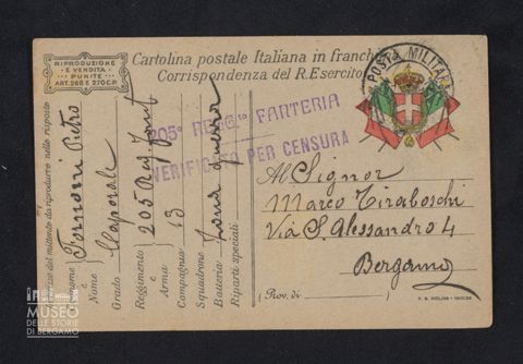 Fornoni Pietro, caporale, 205° Reggimento Fanteria, 13a Compagnia a Tiraboschi Marco