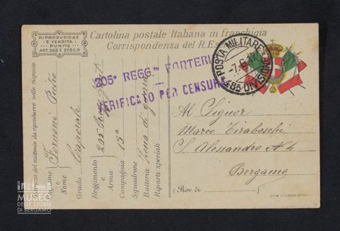 Fornoni Pietro, caporale, 205° Reggimento Fanteria, 13a Compagnia a Tiraboschi Marco