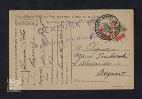 Fornoni Pietro, caporale, 205° Reggimento Fanteria, 13a Compagnia a Tiraboschi Marco