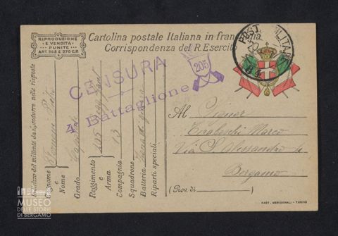 Fornoni Pietro, caporale, 205° Reggimento Fanteria, 13a Compagnia a Tiraboschi Marco