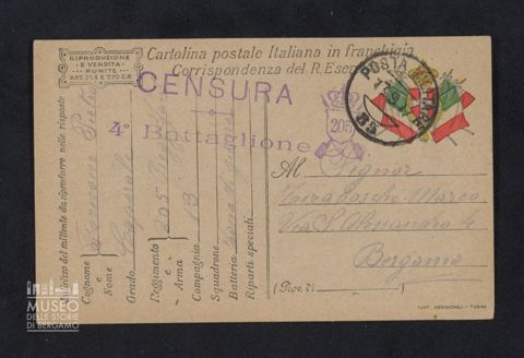 Fornoni Pietro, caporale, 205° Reggimento Fanteria, 13a Compagnia a Tiraboschi Marco