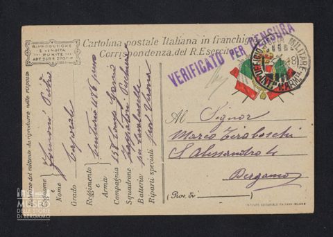 Fornoni Pietro, caporale, Centuria 1186 presso 158a Compagnia Genio, Peschiera per Cavalcaselle (VR) a Tiraboschi Marco