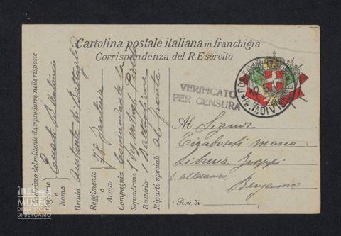 Quarti Battista Antonio, aiutante di battaglia, 78° Fanteria, Comandante della 1a Sezione Mitraglieri Pistole, 1° Battaglione, al fronte a Tiraboschi Marco