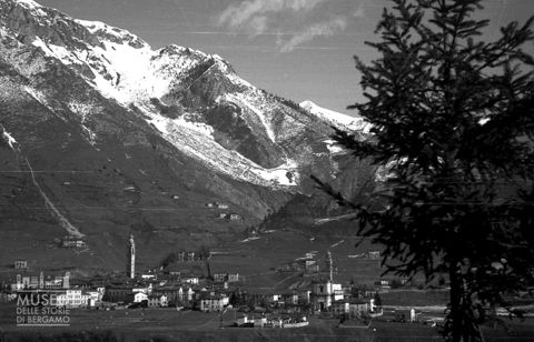 Panorama con monte innevato e alberi [2]