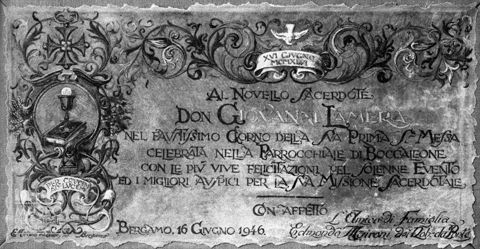 Pergamena per la prima messa di un sacerdote