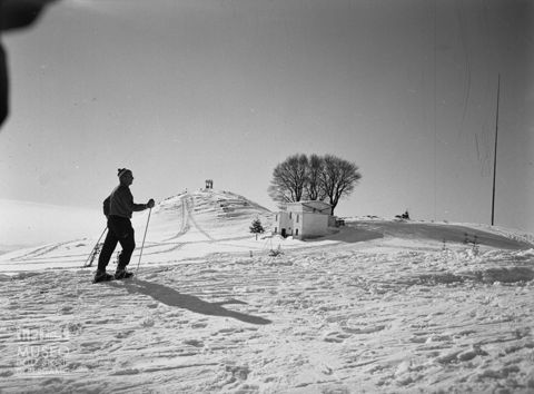 Sciatore in un campo