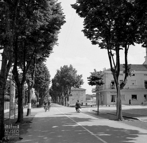 Viale alberato con trattoria